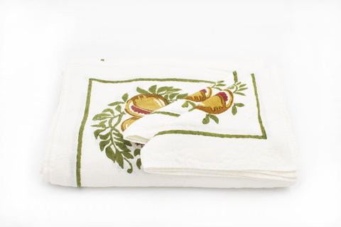 Set Tovaglia + tov.li-MELOGRANO 4 COLORI-Stampa-100% LINO 500 naturale sgualcito-ORLO SEMPLICE-PIU'
